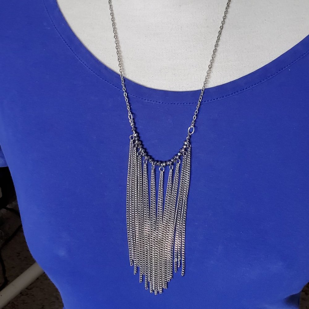20" Stainless Steel 4" Tassel Bib Style Necklace Tony Alexander Jewelry Artisan